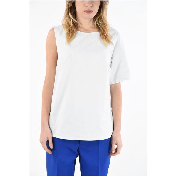 NWT MM6 Maison Margiela Striped Hi-Low Asymmetrical Top White Womens Size 42 / M - Picture 1 of 5